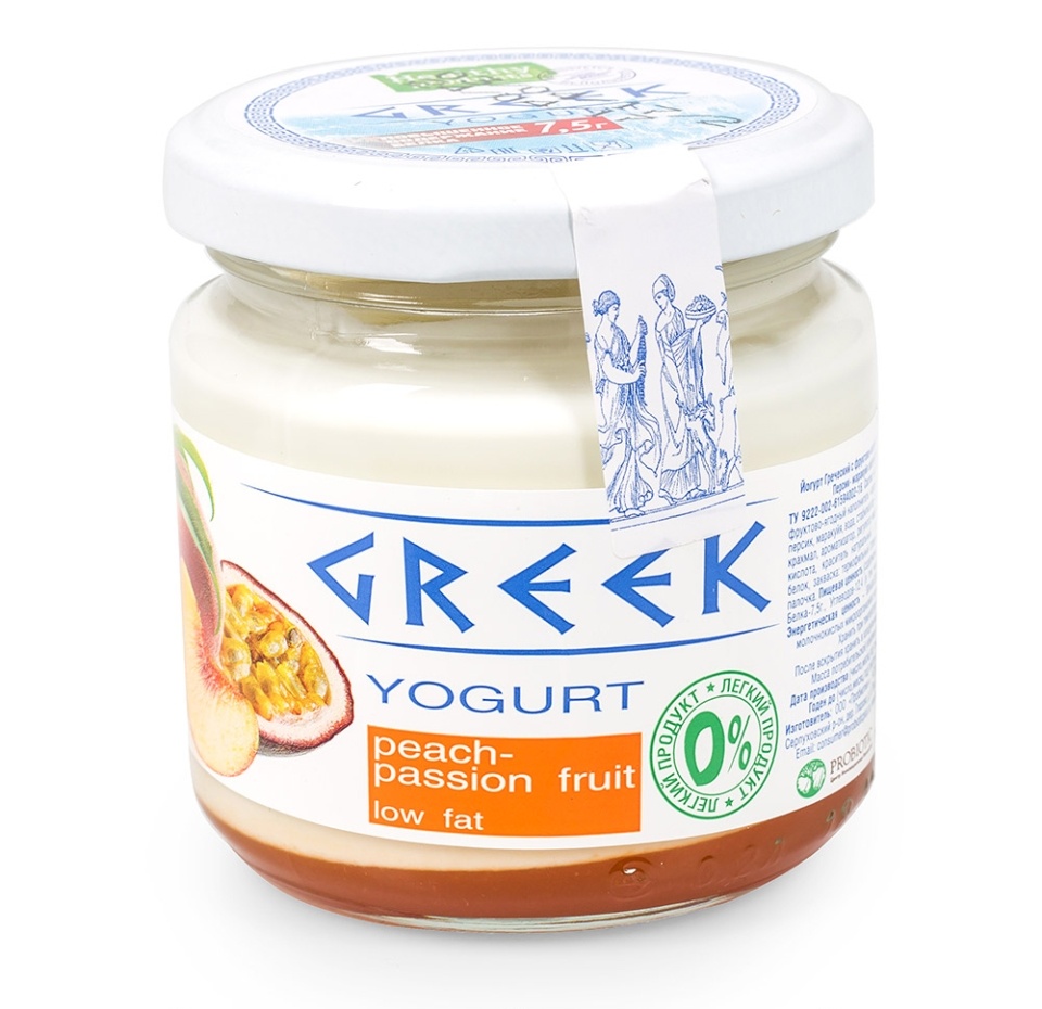 

Йогурт греческий Greek персик-маракуйя обезжиренный 0%, БЗМЖ 165 г