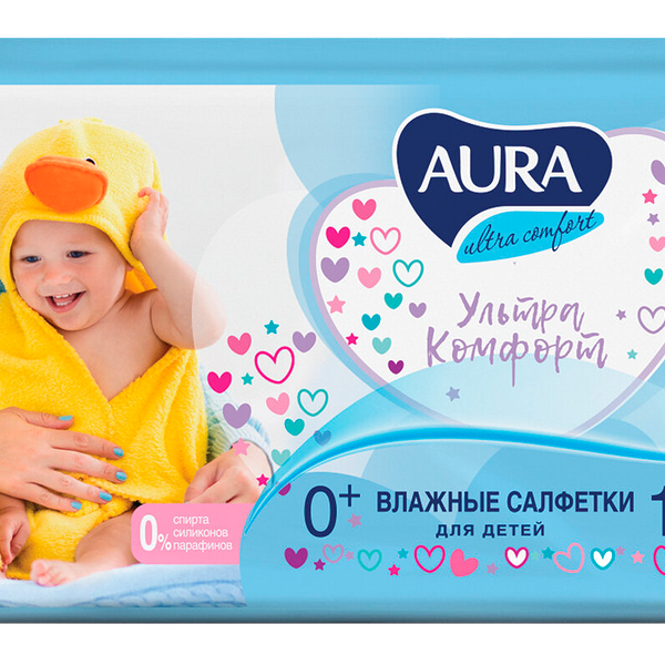 Детские влажные салфетки Aura Ultra Comfort Ультра Комфорт для детей 100 шт.