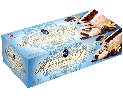 Мороженое жемчужина россии 400 г пломбир с шоколадным топпингом рулет