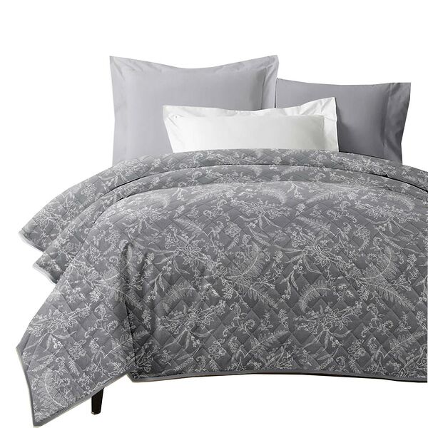 Покрывало Melissa Ботаник сталь, размер: 200х220см, двустороннее стеганное, микрошелк, 100% п/э, 100гр/м2