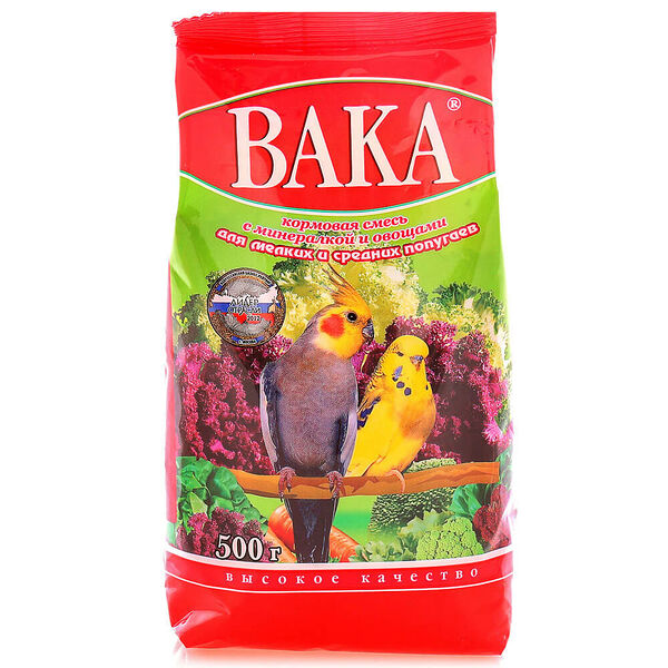 Корм для птиц Вака 500г для мелких и средних попугаев с минералами и овощами