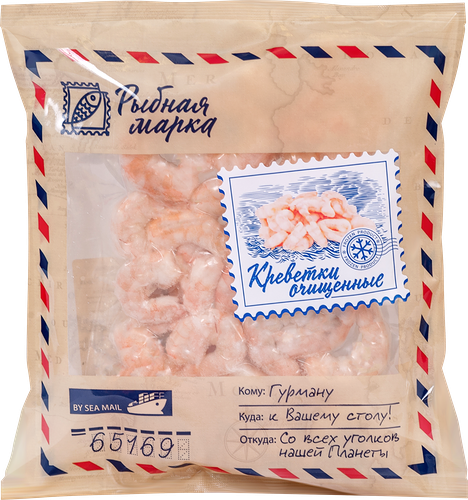 Креветки Тихоокеанские белые варено-мороженые Рыбная марка очищенные, 300г
