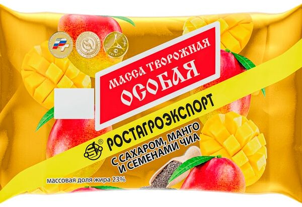 Масса творожная Ростагроэкспорт Особая с сахаром манго и семенами чиа 23% 180г