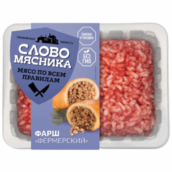 Фарш Слово Мясника Фермерский из свинины и говядины рубленый охлажденный 400г