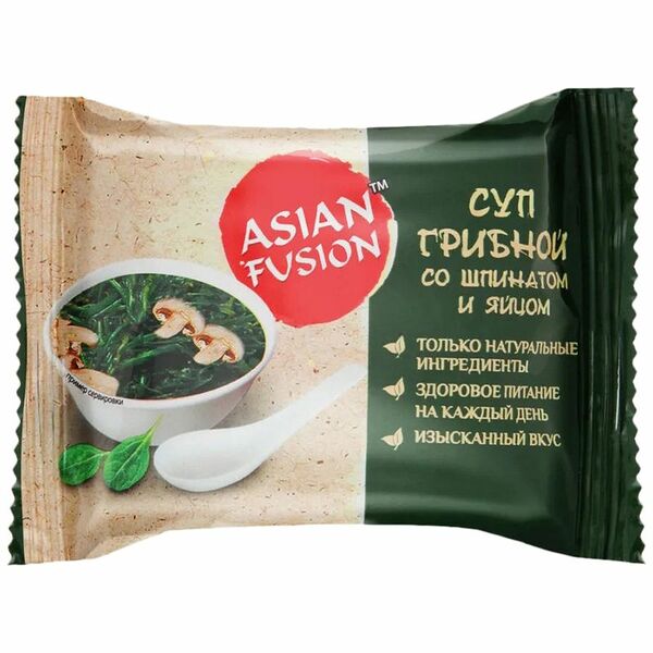 Суп грибной Asian Fusion со шпинатом и яйцом