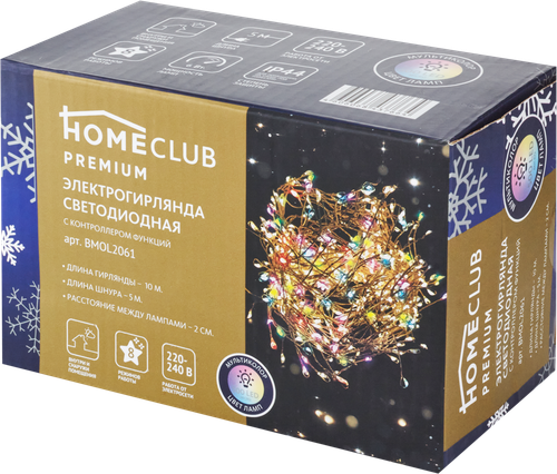 

Электрогирлянда светодиодная HOMECLUB 500-LED, мини-диоды, 10м, мультиколор, 8 режимов Арт. BMOL2061