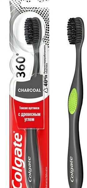 Зубная щетка Colgate 360 Древесный уголь многофункциональная средней жесткости черная