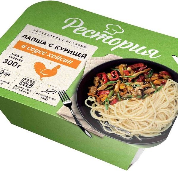 Лапша Рестория с курицей в соусе Хойсин 300г