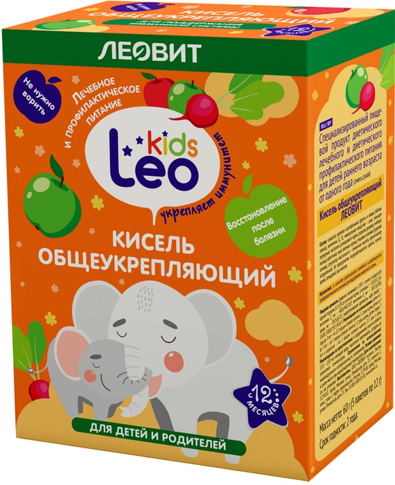 

Кисель Леовит Leo Kids общеукрепляющий с 12 месяцев 5 шт х 12 г