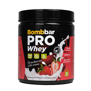 Коктейль протеиновый Bombbar Whey Клубника со сливками 450г, Россия