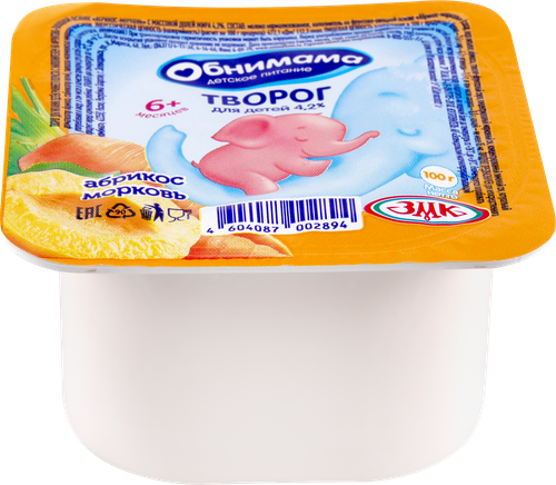 

Творог детский Обнимама Абрикос-Морковь, с 6 месяцев, 4.2% 100 г