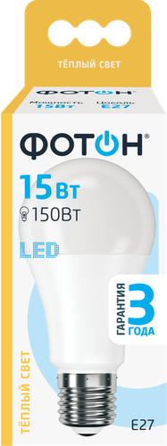 

Лампа светодиодная Фотон E27 15Вт, теплый свет, груша