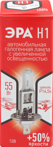 

Лампа противотуманная автомобильная ЭРА H1 12V 55W +50% P14,5s 3000К