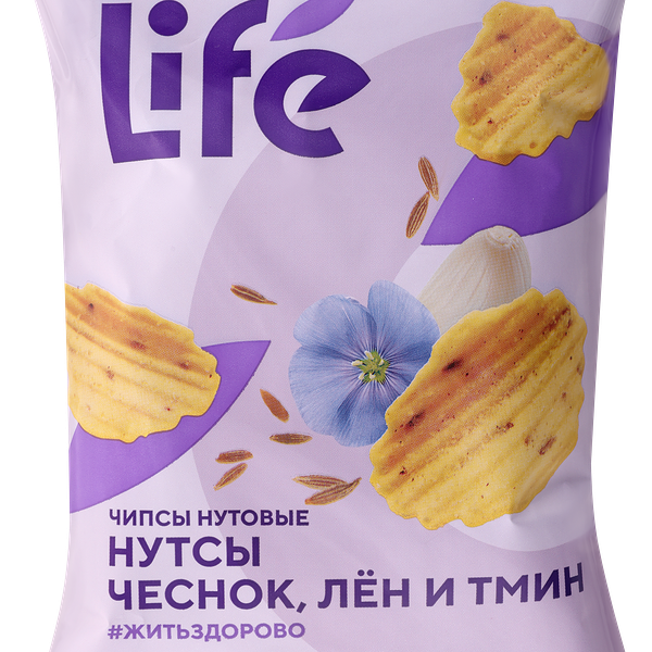 Чипсы нутовые ЛЕНТА LIFE Чеснок, лен и тмин, 50г