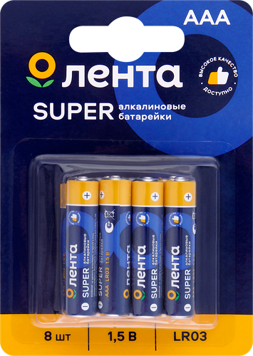 Элемент питания Лента ААА, LR03, 1,5В, алкалиновый Арт. ALR308, 8шт