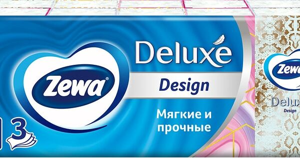 Носовые платки Zewa Deluxe Design 3 слоя 10*10шт