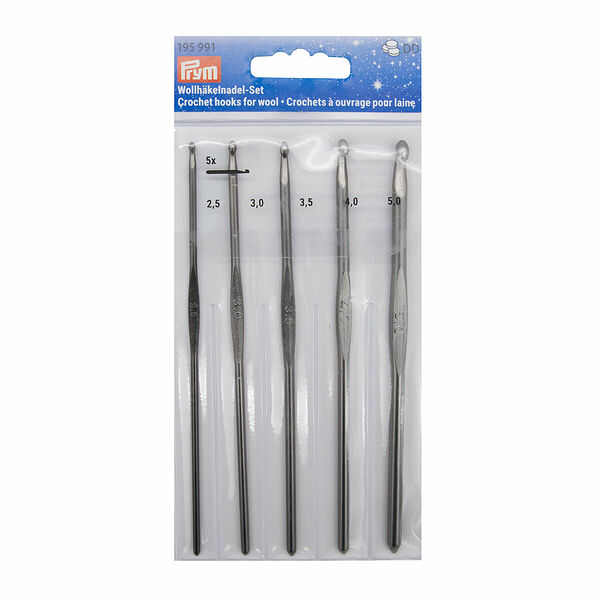 195991 Набор крючков для вязания, алюм., цв. оруж. металл 2,5-5,0мм Prym