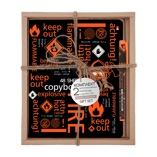 Набор Альт Attention Огонь 2 тетради в клетку + ручка в подарочной упаковке, 48 л