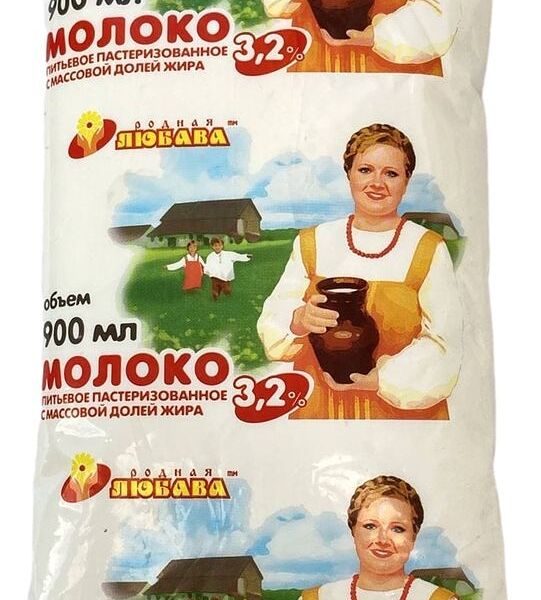 Молоко Родная Любава пастеризованное 3.2%, 900 мл