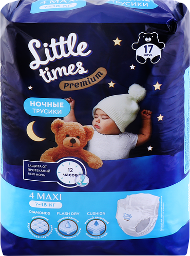 Подгузники-трусики LITTLE TIMES Premium Maxi ночные, 17шт