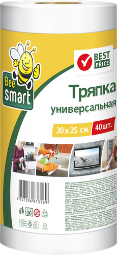 

Салфетки BEE SMART универсальные, в рулоне, 20х25см, 40шт