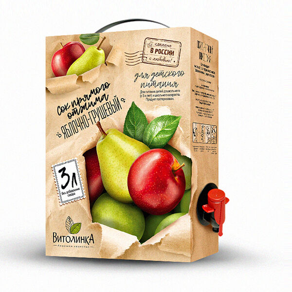 Сок прямого отжима ВитолинкА яблочно-грушевый 3л BiB Россия
