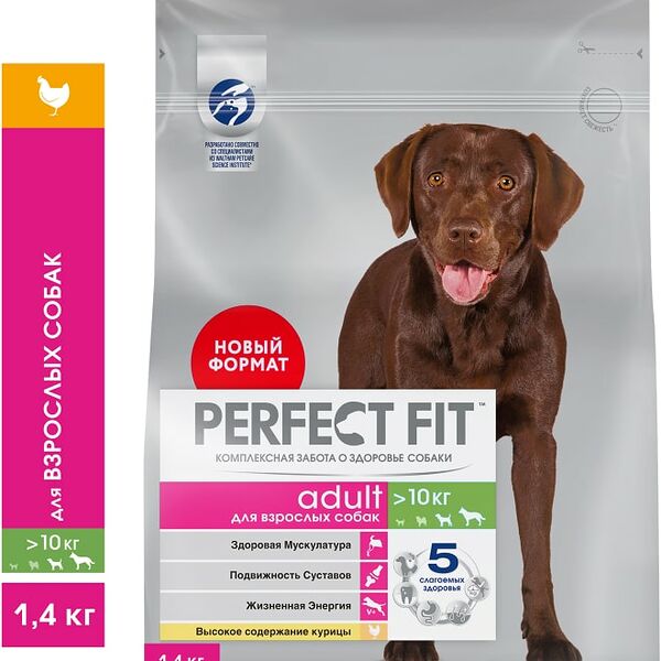 Сухой корм для собак Perfect Fit полнорационный для средних и крупных пород старше одного года с курицей 1.4кг
