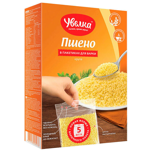Крупа пшено Увелка 5 пакетиков x 80г шлифованное