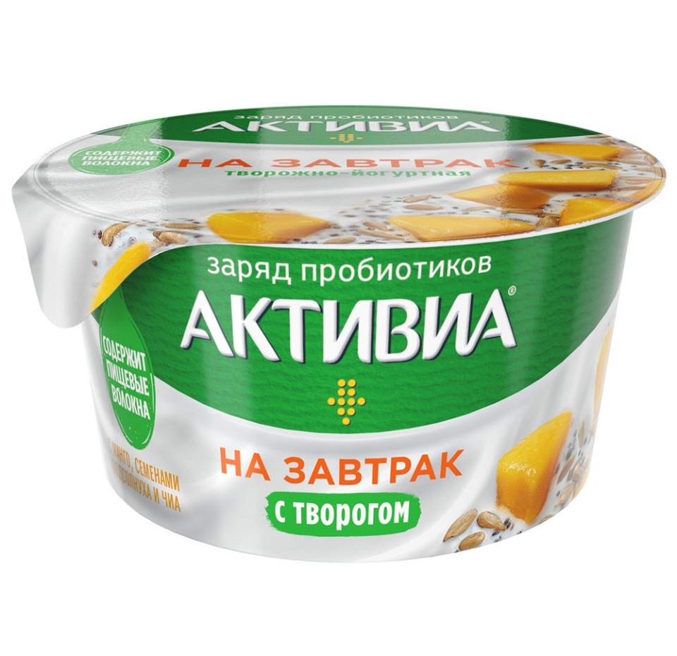 

Биопродукт творожно-йогуртный Активиа Probiotic bowl с пищевыми волокнами, манго, семенами подсолнуха и чиа 3.5%, 135г