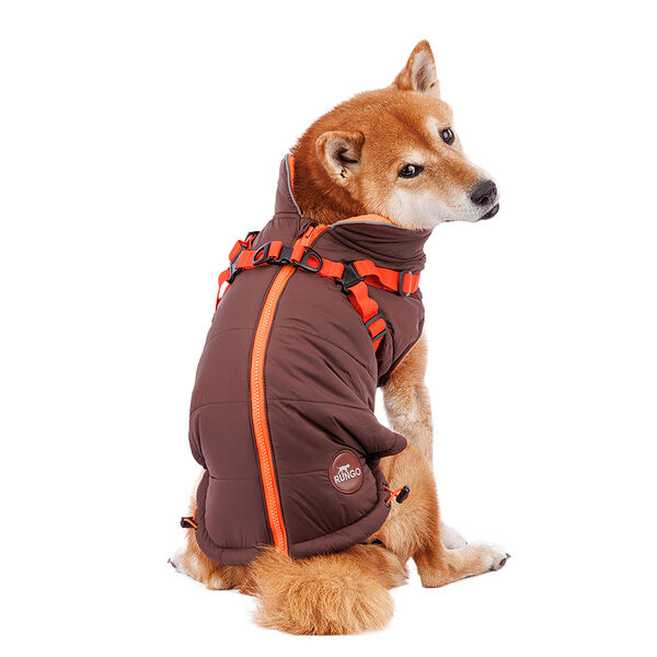 Попона для собак теплая со шлейкой коричневая L