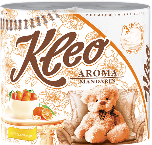 

Туалетная бумага Kleo Aroma Мандарин 3 слоя, 4 рулона
