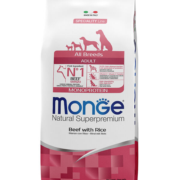 Monge Dog Monoprotein All Breeds Beef and Rice корм для собак всех пород с говядиной Говядина и рис