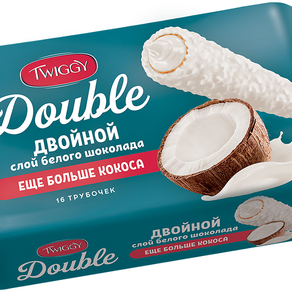 Трубочки вафельные Twiggy Double кокос в белом шоколаде 185г