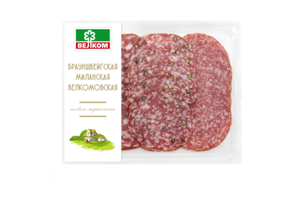 Колбасное ассорти Велком Брауншвейгская Велкомовская Миланская сырокопченое нарезка 90г