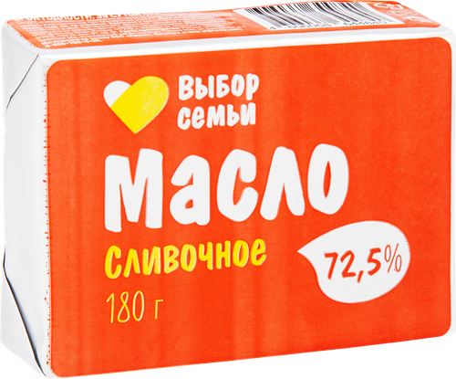 

Масло сливочное ВЫБОР СЕМЬИ 72,5%, без змж, 180 г