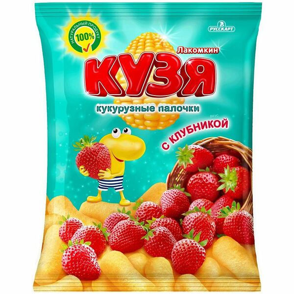 Палочки Кузя Лакомкин кукурузные со вкусом клубники, 100г