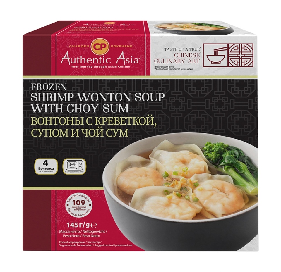 

Вонтоны Cp Authentic Asia с креветкой, супом и чой-сум 145 г, Таиланд