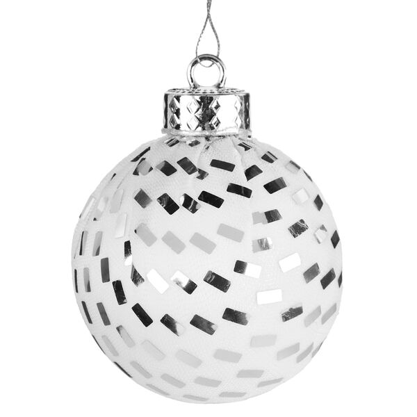 Сноу бум подвеска шар 8 см, белый с серебром, пенопласт, пластик