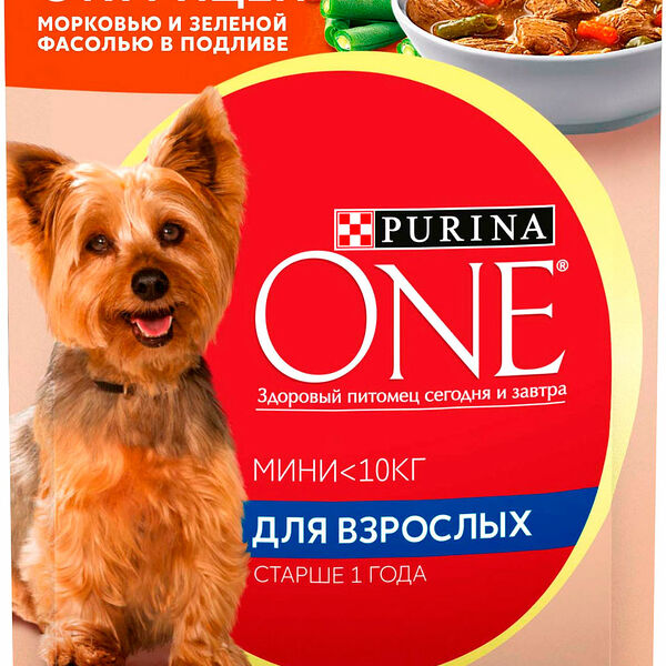 Влажный корм для собак Purina ONE Mini в соусе с курицей, морковью и зеленой фасолью 85г