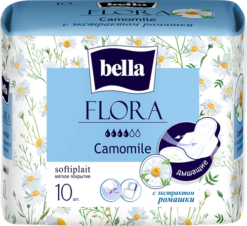 

Прокладки гигиенические Bella Flora Camomile с экстрактом ромашки 10 шт.