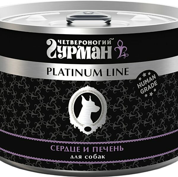 Влажный корм для собак Четвероногий Гурман Platinum line Сердце и печень 525г