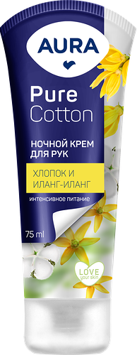 Крем для рук Aura Pure Cotton ночной Хлопок и Иланг-Иланг, 75мл