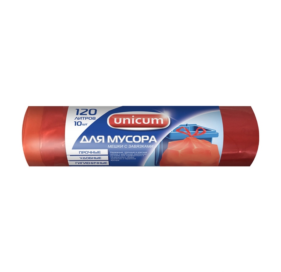 

Мешки для мусора красные с завязками 120 литров, 10 шт ТМ Unicum (Уникум)