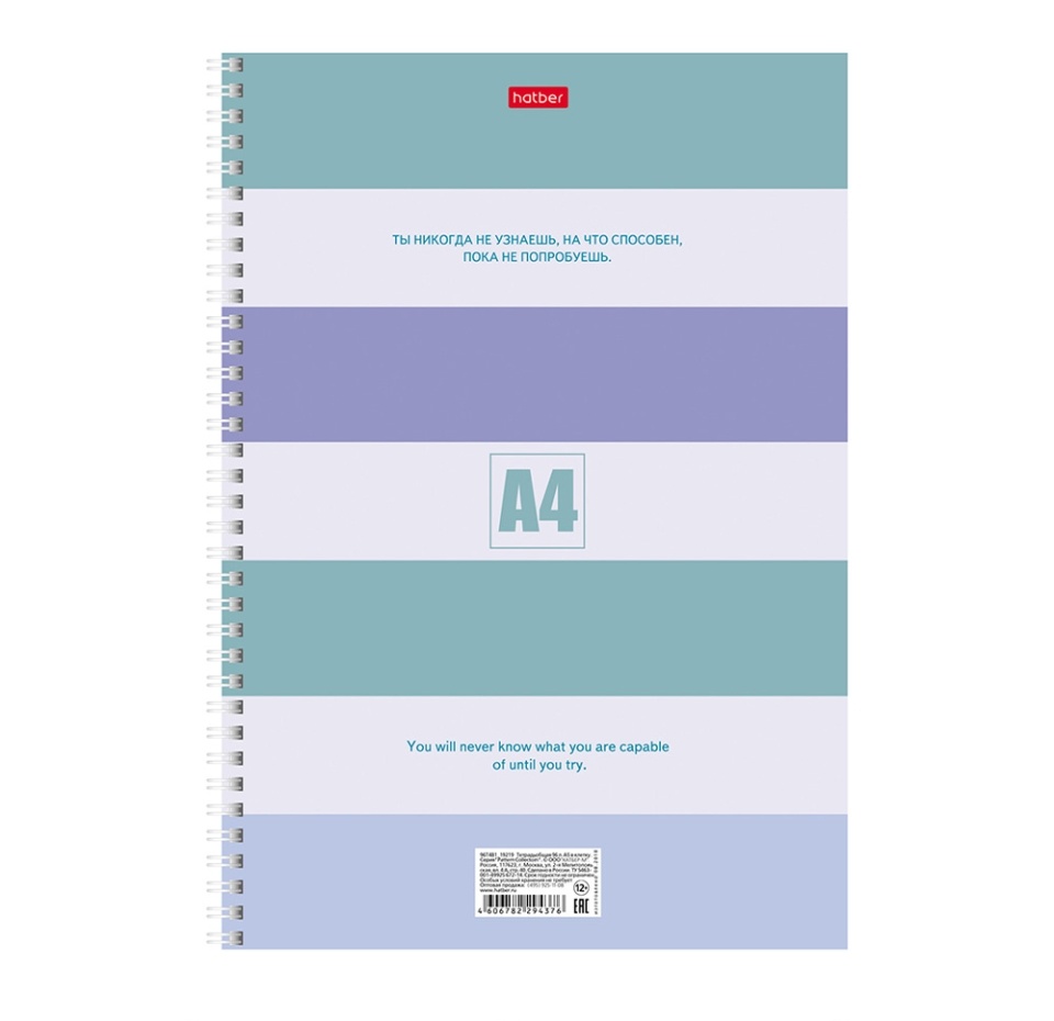 

Тетрадь HATBER 80л А4 клетка жесткая подложка на гребне тиснение 4 диз.в блоке серия -Полоски- Россия