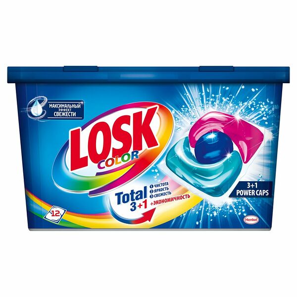 Капсулы для стирки цветного белья Losk 3+1 power caps color, 12 шт.