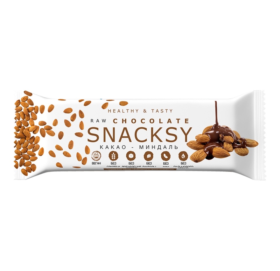 

Батончик Raw chocolate с какао и миндалём, Snacksy, 55 г