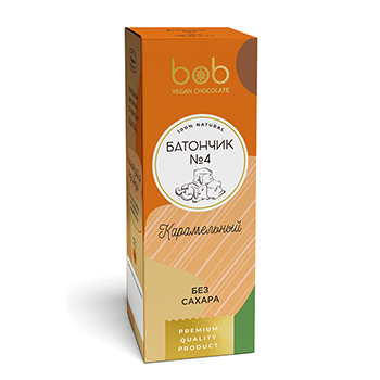 

Шоколадно-ореховый батончик Bob №4 Карамельный с нугой (без сахара) 45г, Россия