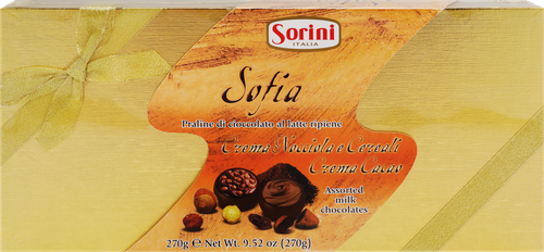 

Конфеты Sorini Sofia из молочного шоколада с ореховой начинкой и хрустящими хлопьями 270 г