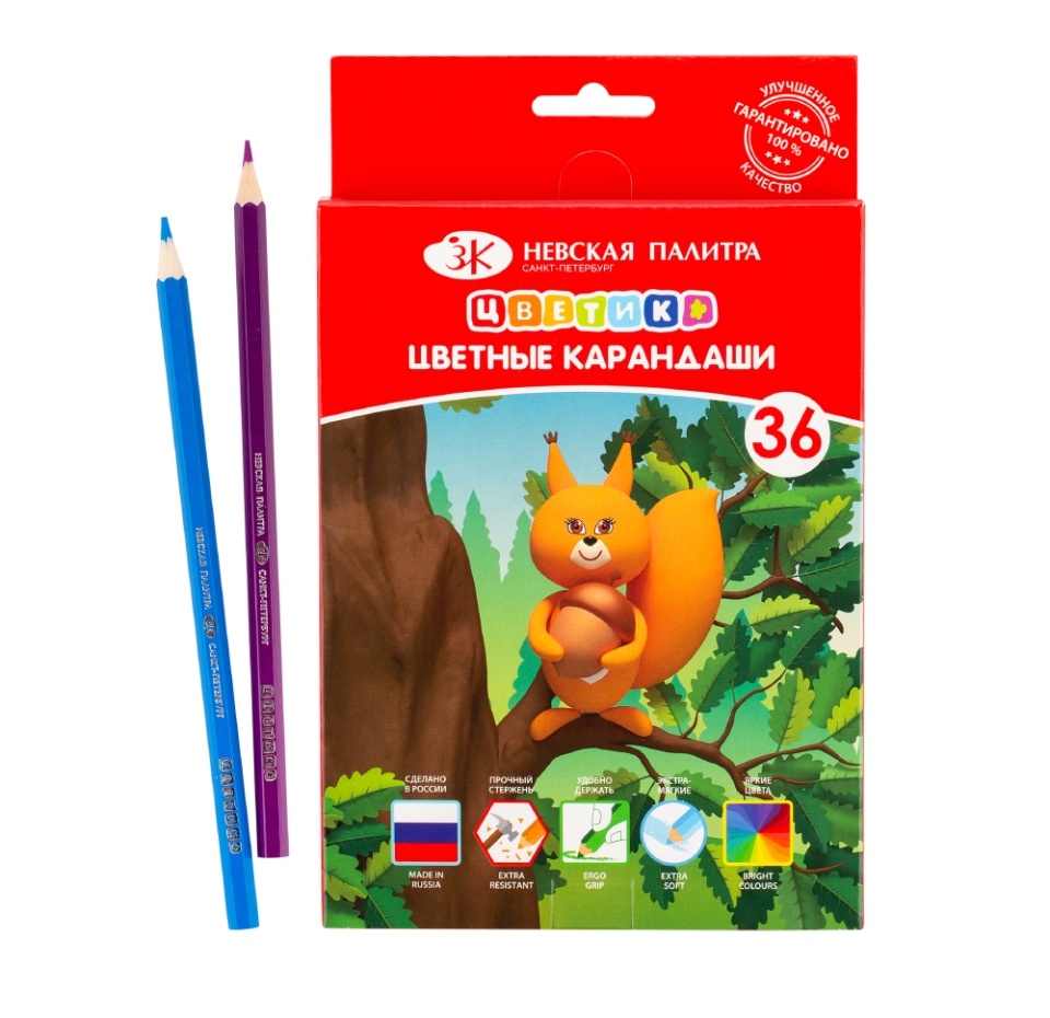 

Цветные карандаши Цветик шестигранные 36 цветов, 2М-4М, заточенные