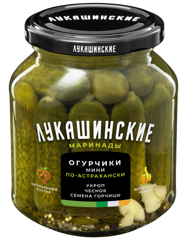 

Огурчики мини Лукашинские По-астрахански с пряной зеленью 340 г